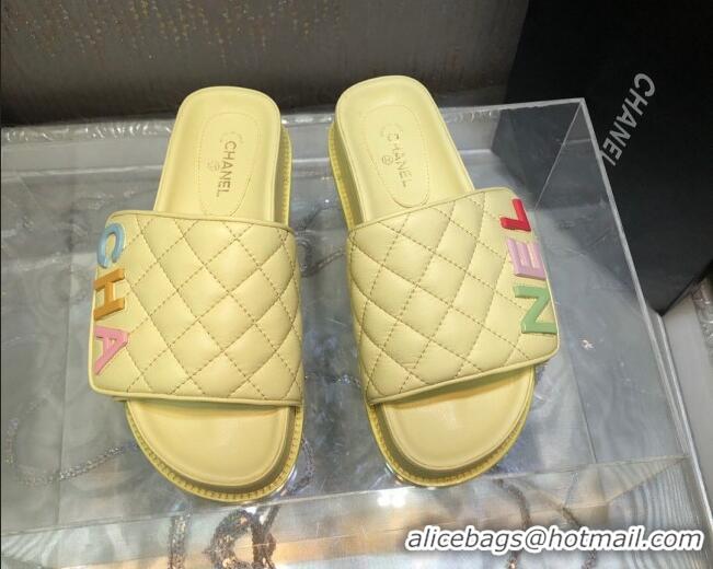 Good Quality Chanel Leather Foldover Slide Sandals 4.5cm Yellow 051944