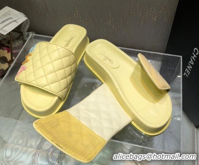 Good Quality Chanel Leather Foldover Slide Sandals 4.5cm Yellow 051944