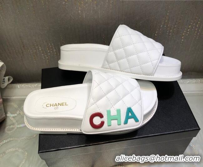 Classic Hot Chanel Leather Foldover Slide Sandals 4.5cm White 051945