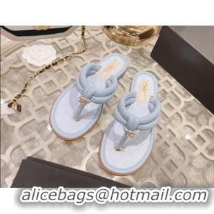 Top Grade Chanel Leather Thong Flat Sandals Blue 051946