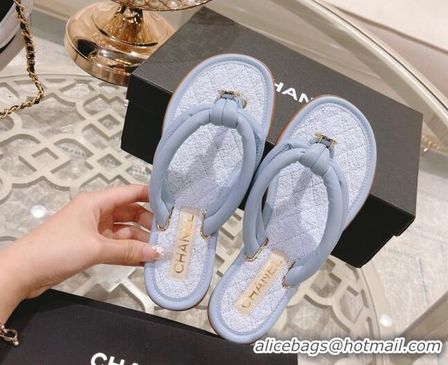 Top Grade Chanel Leather Thong Flat Sandals Blue 051946