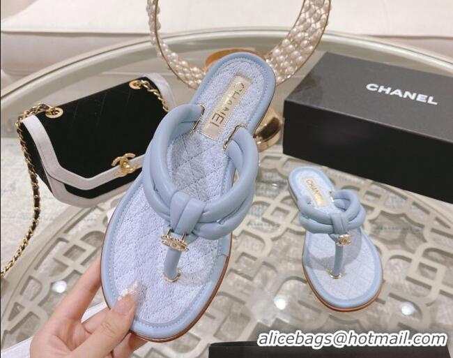 Top Grade Chanel Leather Thong Flat Sandals Blue 051946