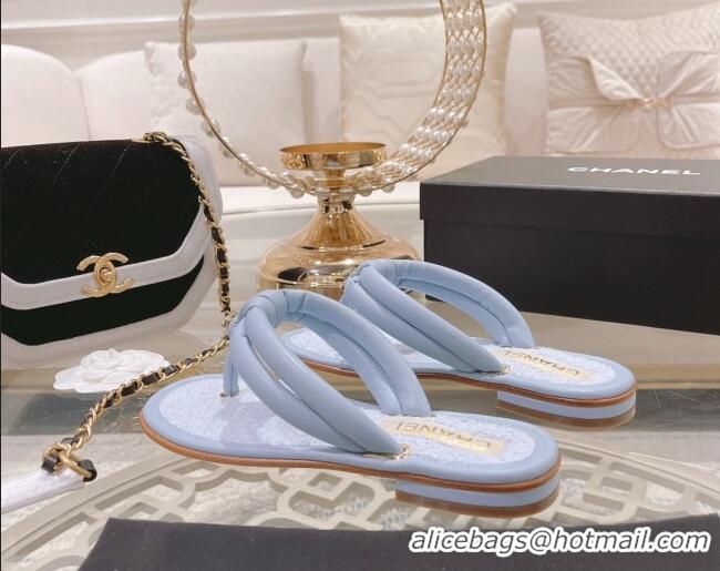 Top Grade Chanel Leather Thong Flat Sandals Blue 051946