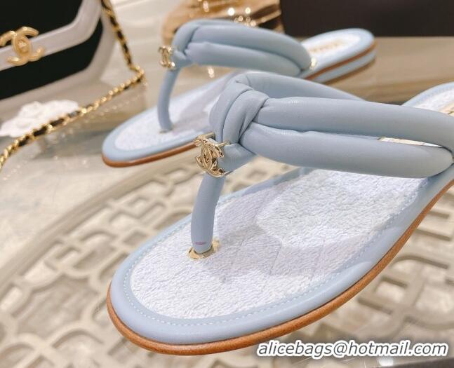 Top Grade Chanel Leather Thong Flat Sandals Blue 051946