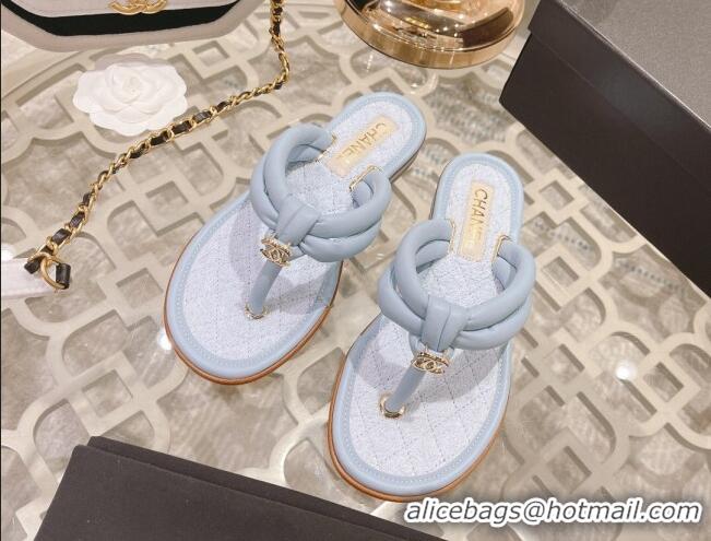 Top Grade Chanel Leather Thong Flat Sandals Blue 051946