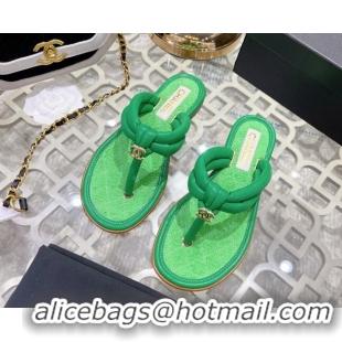 Duplicate Chanel Leather Thong Flat Sandals 051946 Green