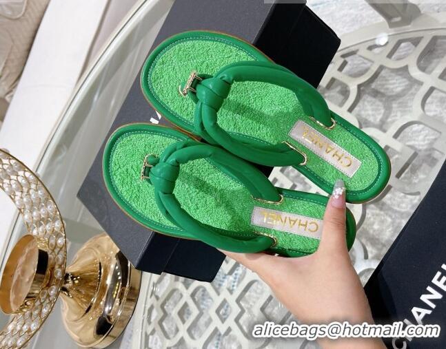 Duplicate Chanel Leather Thong Flat Sandals 051946 Green