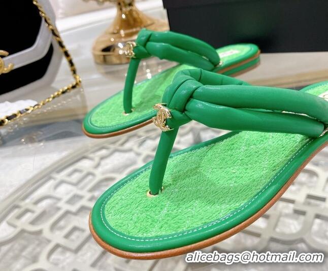 Duplicate Chanel Leather Thong Flat Sandals 051946 Green