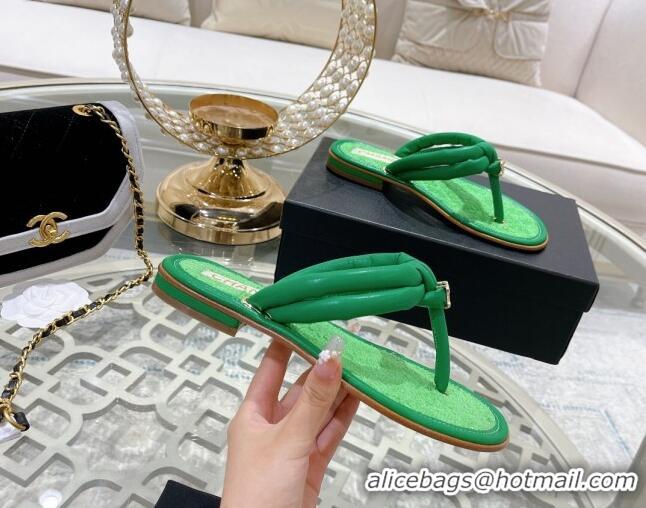 Duplicate Chanel Leather Thong Flat Sandals 051946 Green