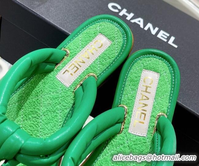 Duplicate Chanel Leather Thong Flat Sandals 051946 Green