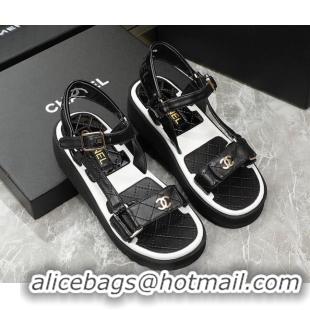 Low Price Chanel Calfskin Strap Sandals G38880 Black/White