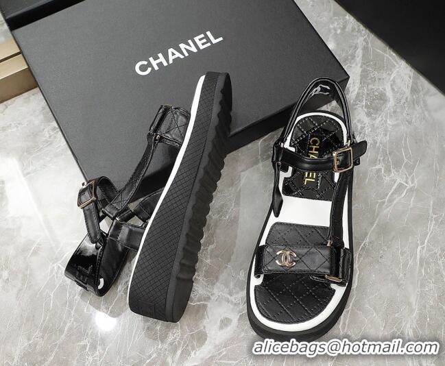 Low Price Chanel Calfskin Strap Sandals G38880 Black/White