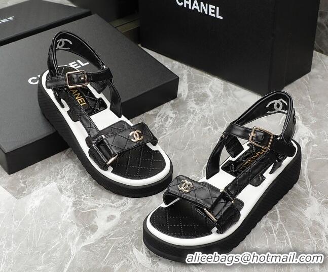 Low Price Chanel Calfskin Strap Sandals G38880 Black/White