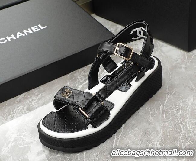 Low Price Chanel Calfskin Strap Sandals G38880 Black/White