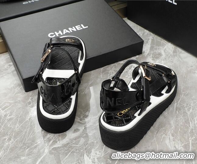 Low Price Chanel Calfskin Strap Sandals G38880 Black/White