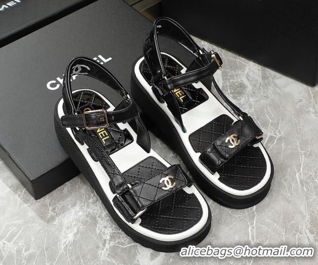 Low Price Chanel Calfskin Strap Sandals G38880 Black/White