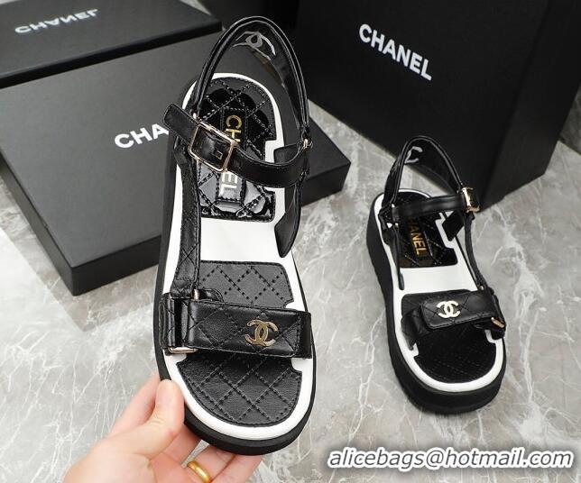 Low Price Chanel Calfskin Strap Sandals G38880 Black/White