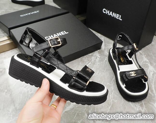 Low Price Chanel Calfskin Strap Sandals G38880 Black/White