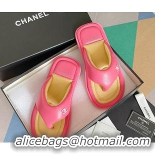 Top Design Chanel Lambskin Flat Thong Sandals Dark Pink 052024