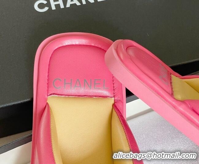 Top Design Chanel Lambskin Flat Thong Sandals Dark Pink 052024