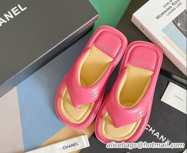 Top Design Chanel Lambskin Flat Thong Sandals Dark Pink 052024