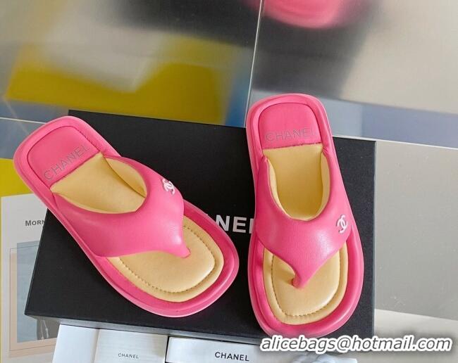 Top Design Chanel Lambskin Flat Thong Sandals Dark Pink 052024