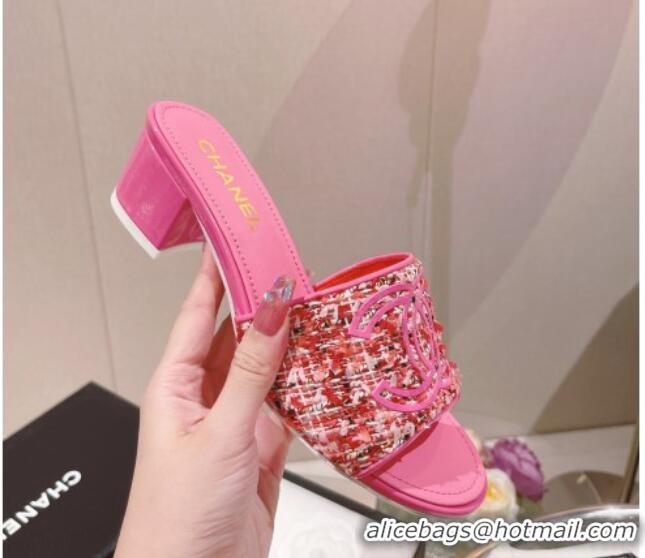 Best Grade Chanel Tweed Medium Heel Slide Sandals 4.5cm Pink 051952