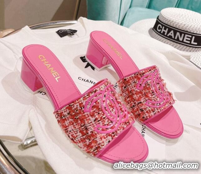 Best Grade Chanel Tweed Medium Heel Slide Sandals 4.5cm Pink 051952