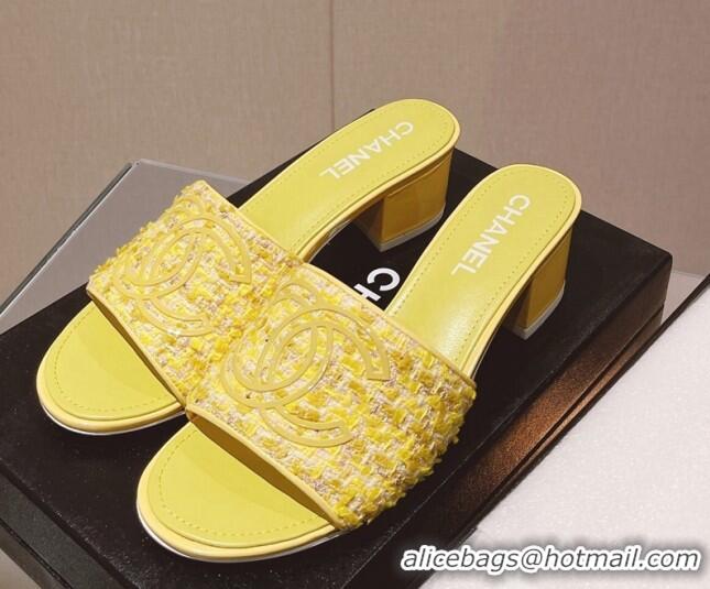 Best Product Chanel Tweed Medium Heel Slide Sandals 4.5cm Yellow 051957