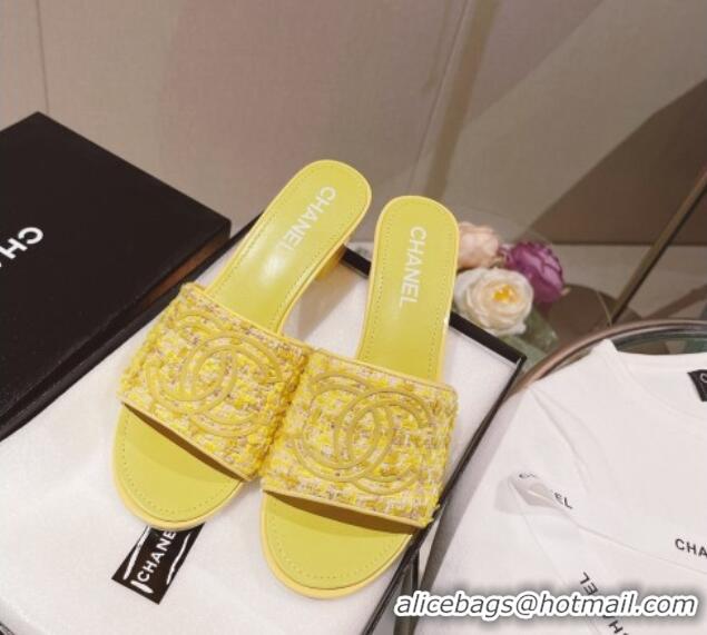 Best Product Chanel Tweed Medium Heel Slide Sandals 4.5cm Yellow 051957