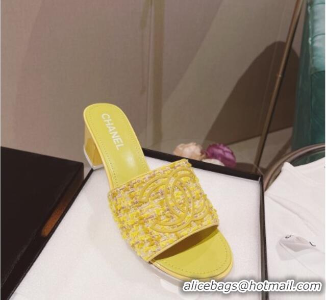 Best Product Chanel Tweed Medium Heel Slide Sandals 4.5cm Yellow 051957