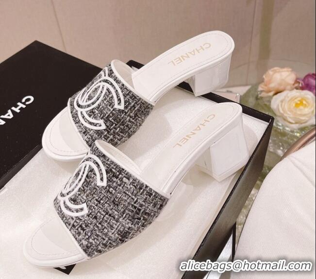 Popular Style Chanel Tweed Medium Heel Slide Sandals 4.5cm 051958