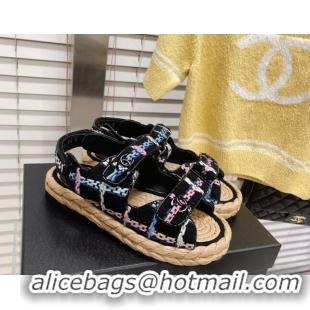 Discount Chanel Tweed Strap Sandals G38945 Black/Multicolor 2051970