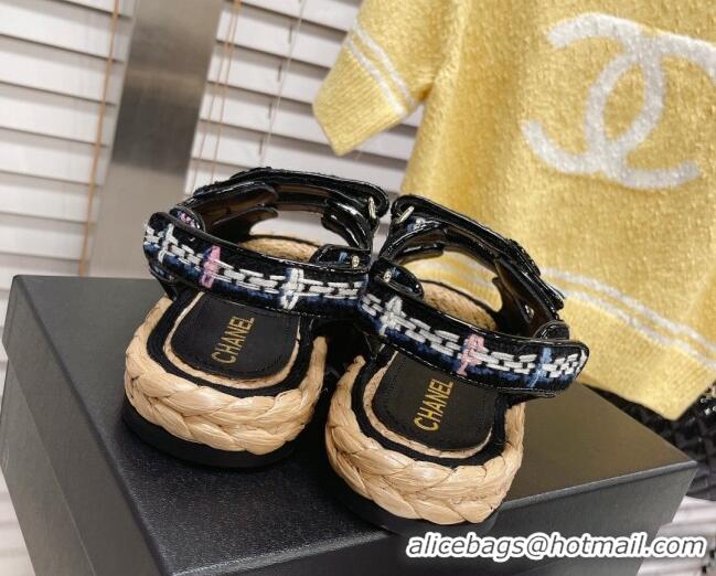 Discount Chanel Tweed Strap Sandals G38945 Black/Multicolor 2051970