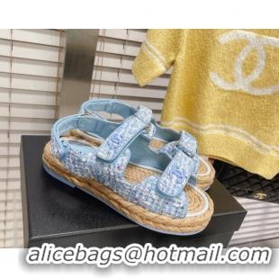 Chic Chanel Tweed Strap Sandals G38945 Blue