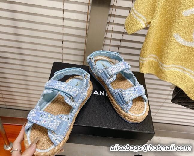 Chic Chanel Tweed Strap Sandals G38945 Blue