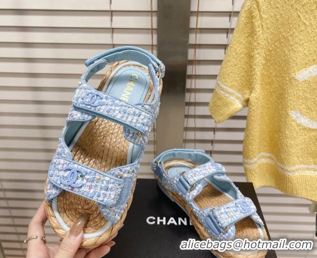 Chic Chanel Tweed Strap Sandals G38945 Blue