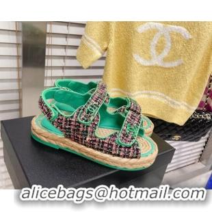 Sophisticated Chanel Tweed Strap Sandals G38945 Green 