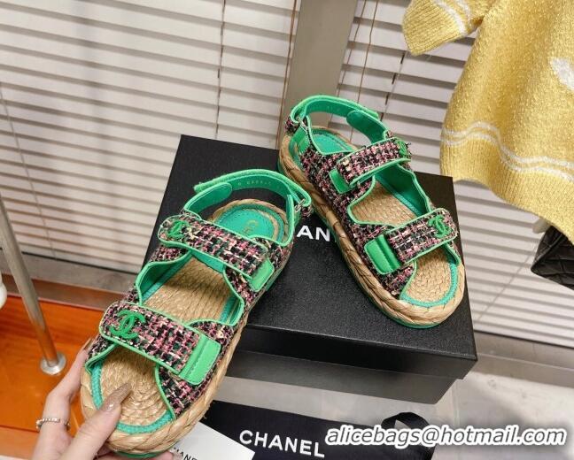 Sophisticated Chanel Tweed Strap Sandals G38945 Green 