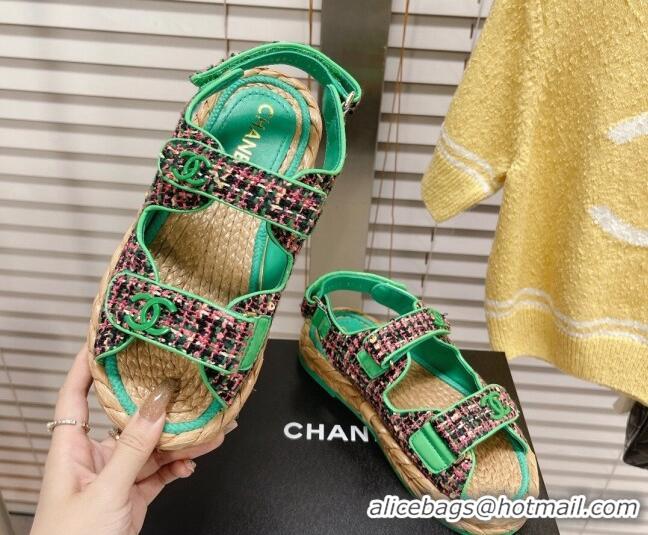 Sophisticated Chanel Tweed Strap Sandals G38945 Green 