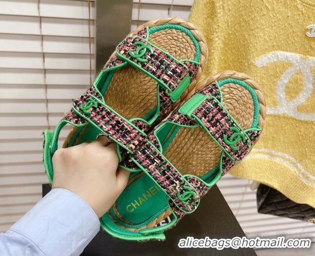 Sophisticated Chanel Tweed Strap Sandals G38945 Green 