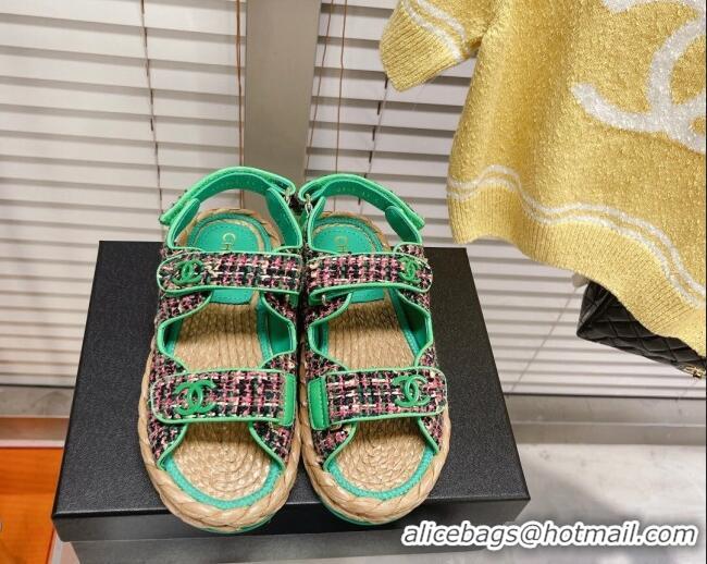 Sophisticated Chanel Tweed Strap Sandals G38945 Green 