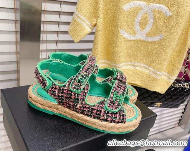 Sophisticated Chanel Tweed Strap Sandals G38945 Green 