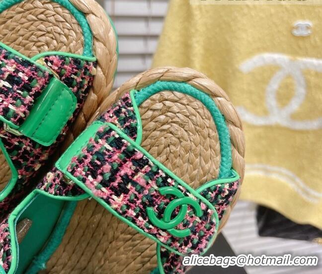 Sophisticated Chanel Tweed Strap Sandals G38945 Green 