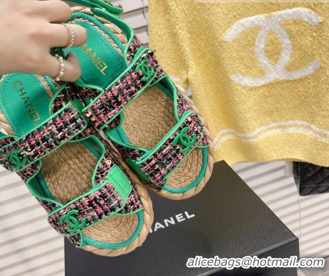 Sophisticated Chanel Tweed Strap Sandals G38945 Green 