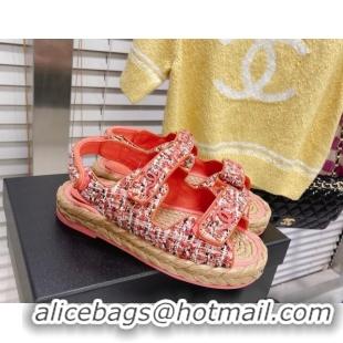 Discount Fashion Chanel Tweed Strap Sandals G38945 Orange