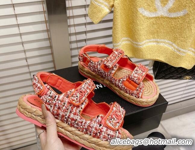 Discount Fashion Chanel Tweed Strap Sandals G38945 Orange