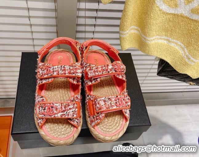 Discount Fashion Chanel Tweed Strap Sandals G38945 Orange