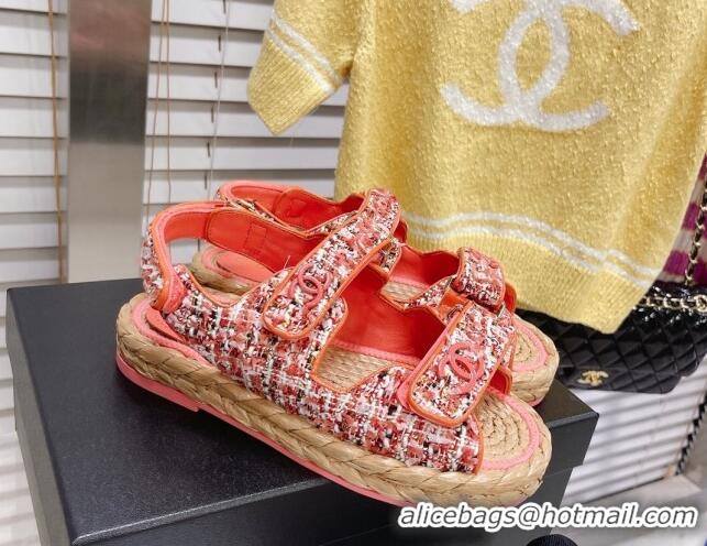 Discount Fashion Chanel Tweed Strap Sandals G38945 Orange