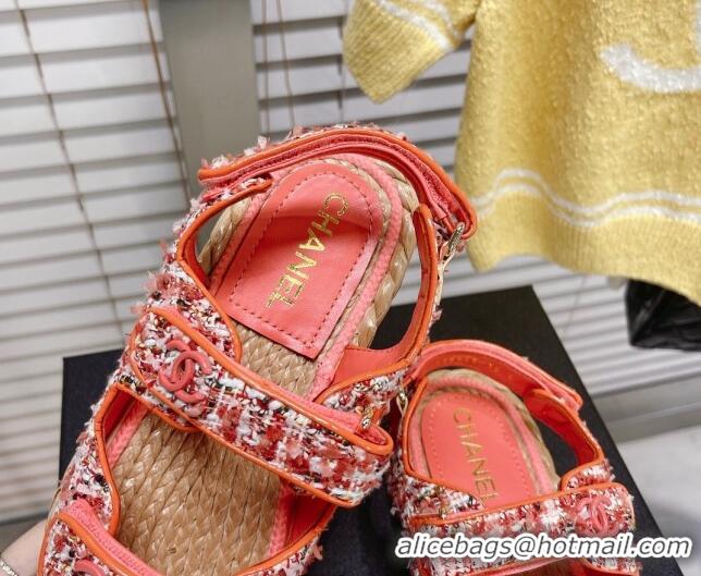 Discount Fashion Chanel Tweed Strap Sandals G38945 Orange